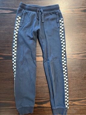 Tea Collection Navy Joggers with Black-and-White Checkerboard Side Stripe